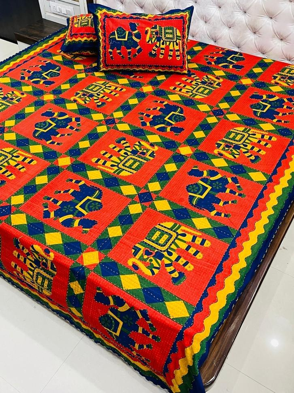 Bedsheets King Size with Pillow Covers (Kantha 002