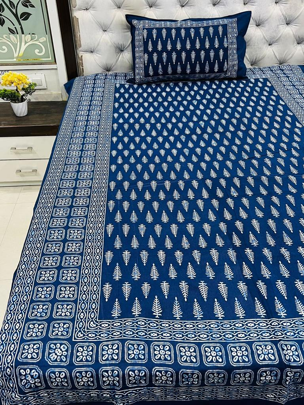 Indigo Single Bed Pure CottonRoyal Collection with two pillow covers