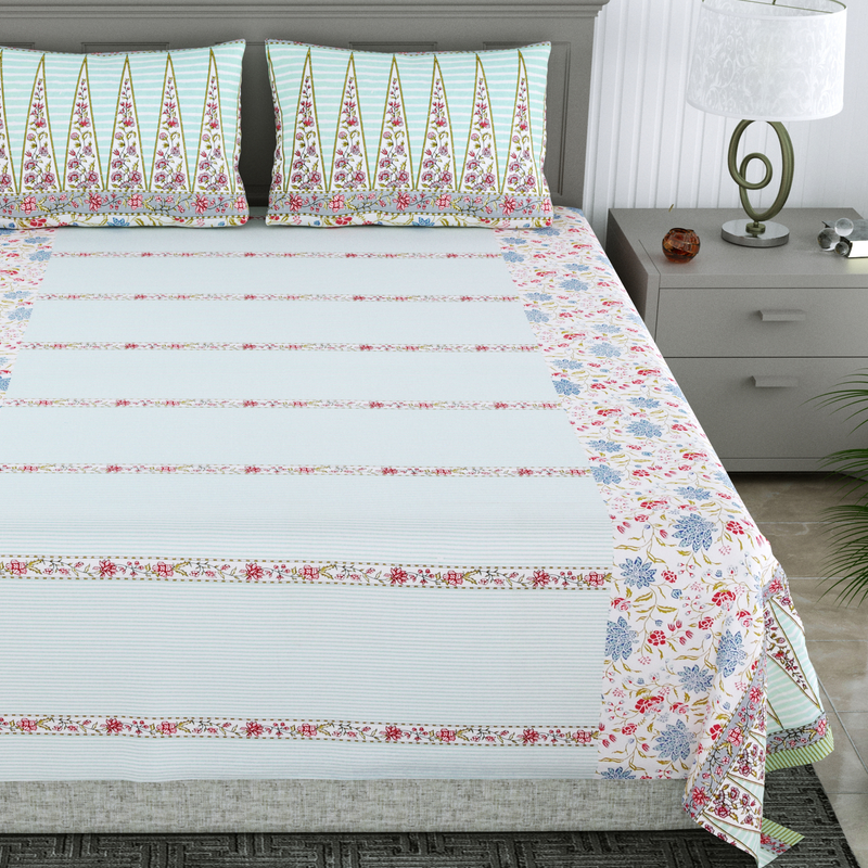 100% cotton super king size Bedsheet with two pillow covers -Green cone (108x108")